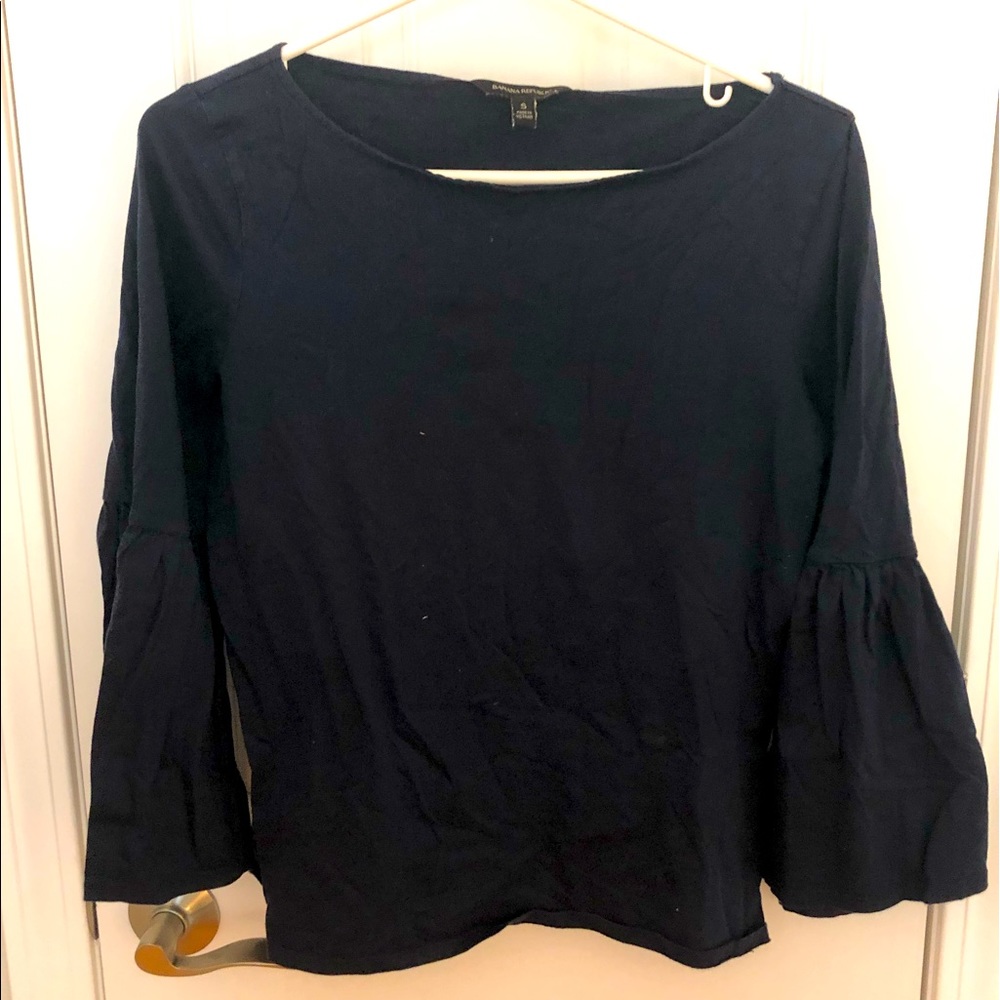 Navy cotton bell sleeve shirt